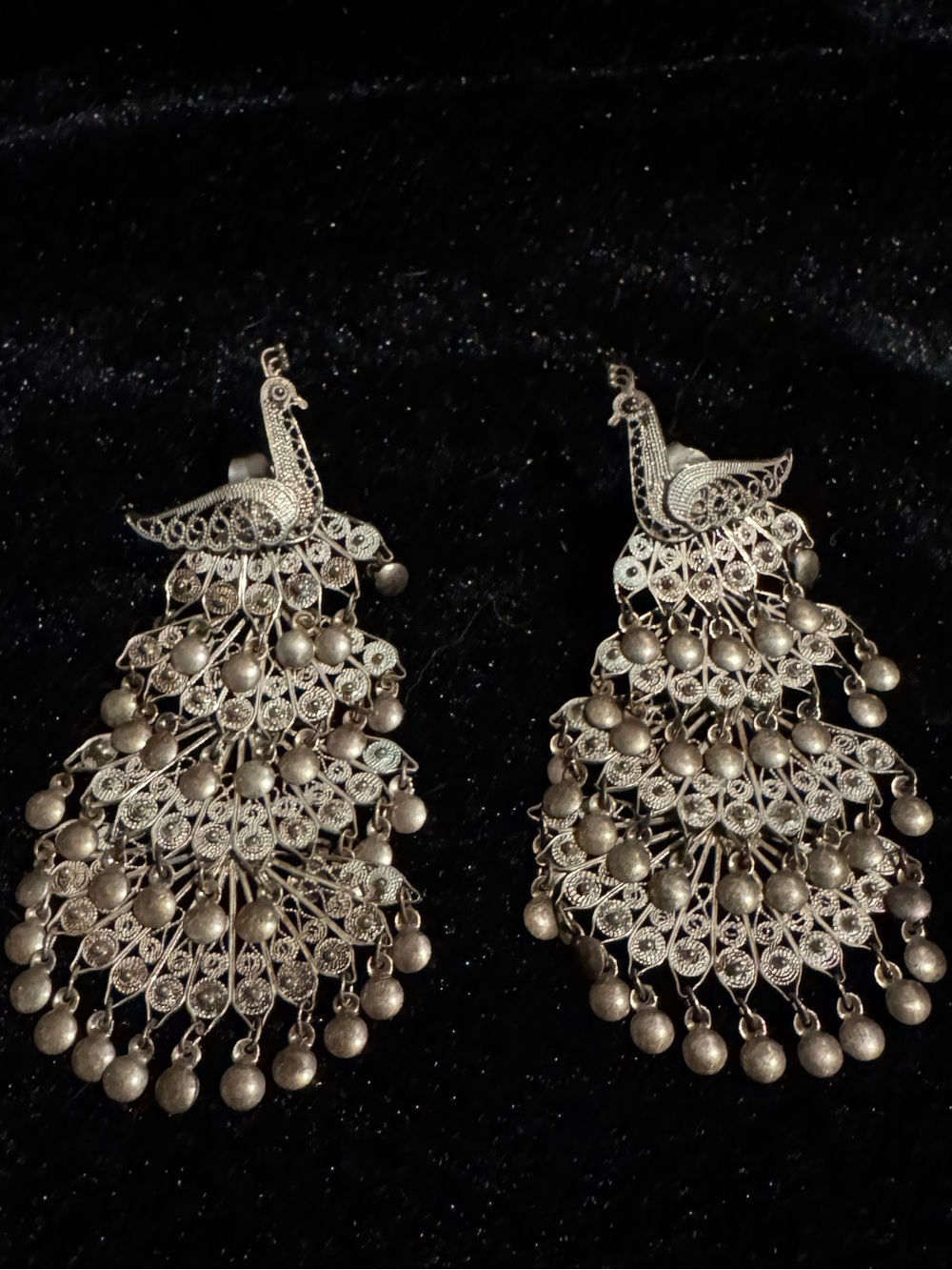 Silver-Tone Filigree Peacock Chandbali Earrings - Women Jewelry